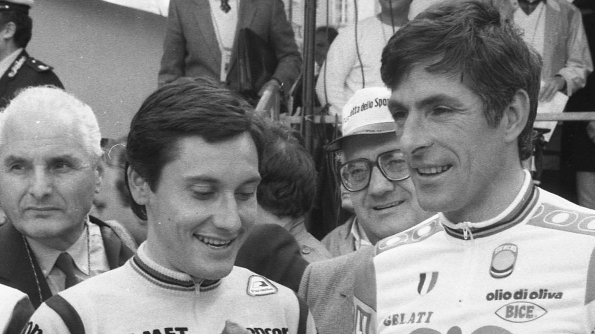 Beppe Saronni e Francesco Moser al Giro 1984 a Lucca
