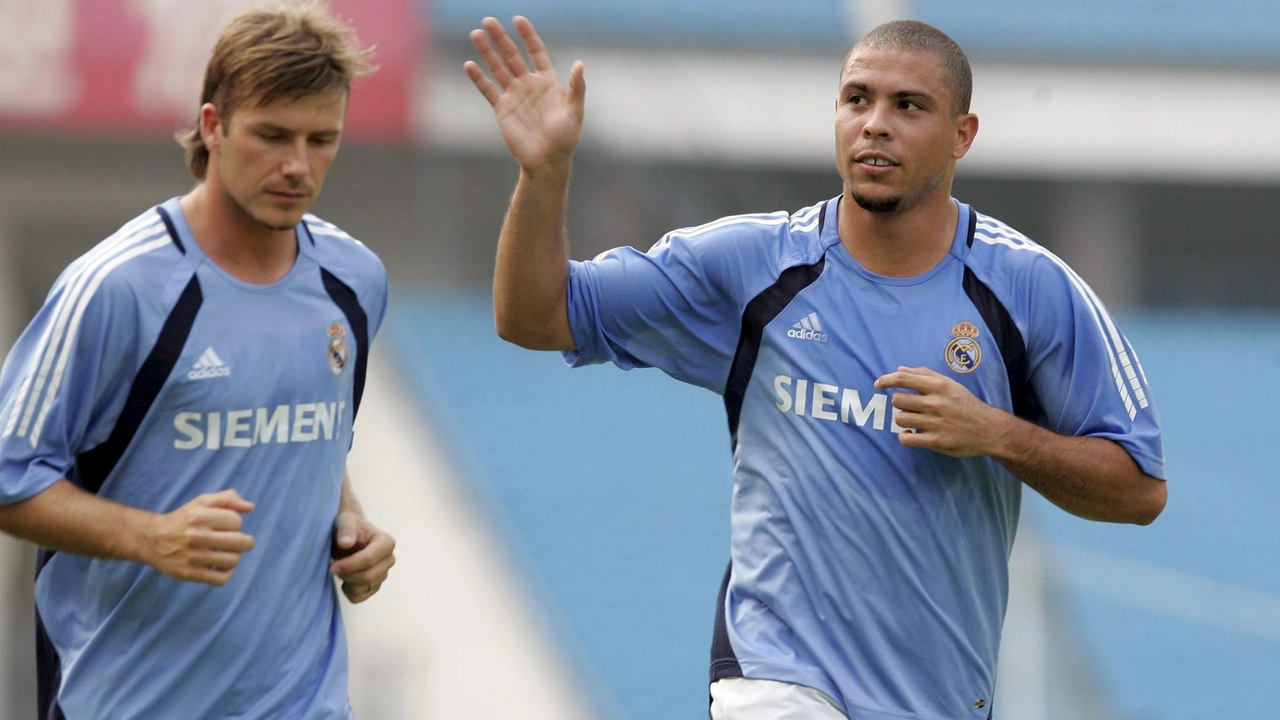 Beckam e Ronaldo al Real durante un allenamento