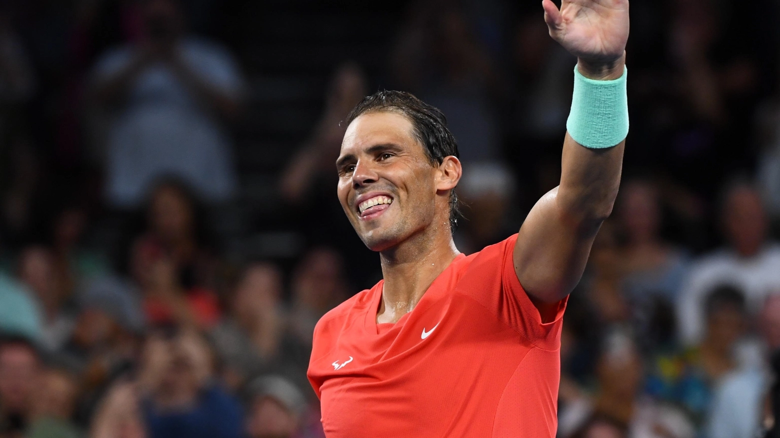Rafael Nadal esulta dopo la vittoria con Thiem a Brisbane (Ansa)