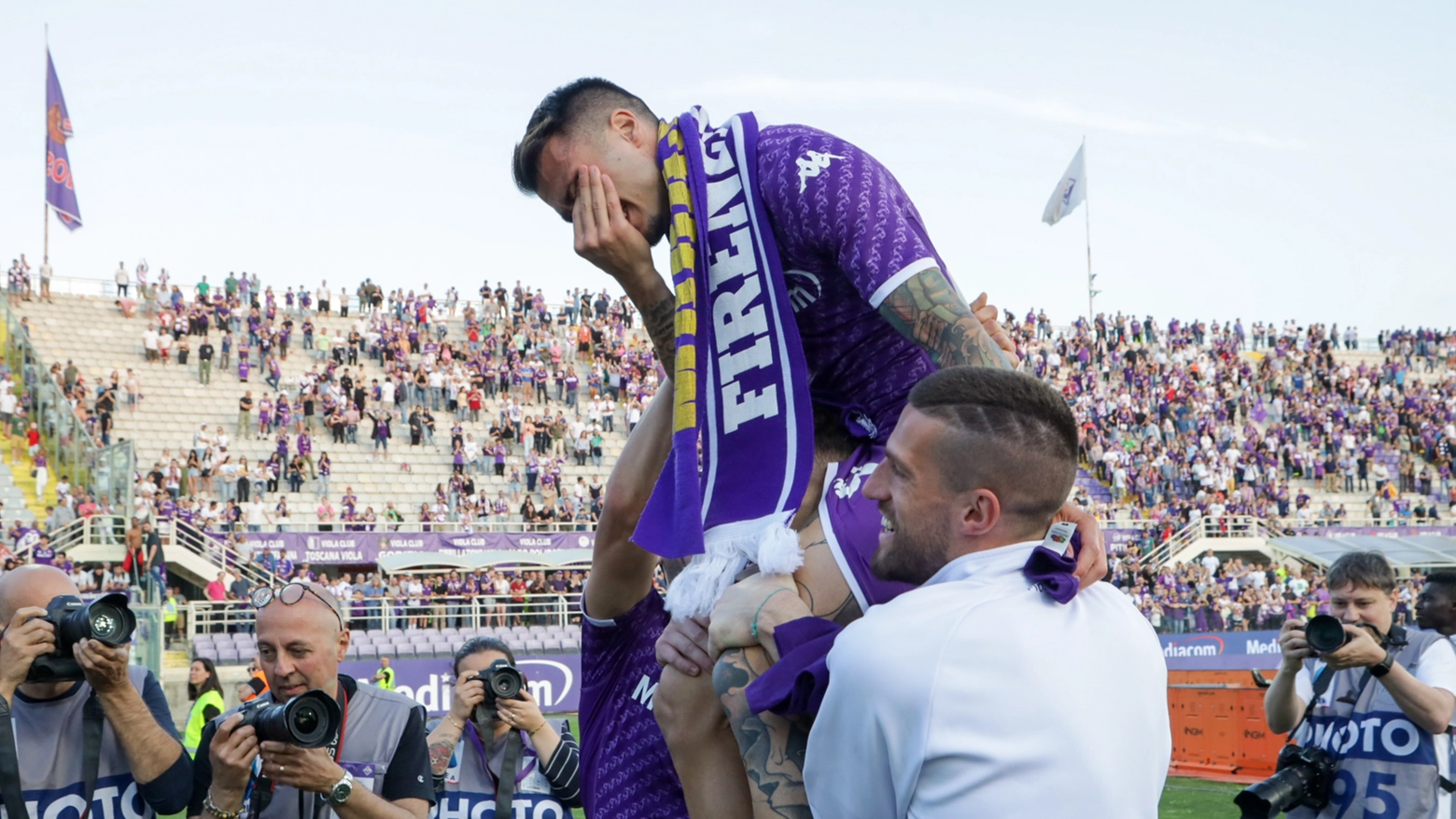 Le lacrime di Venuti al termine di Fiorentina-Roma (Foto Germogli)