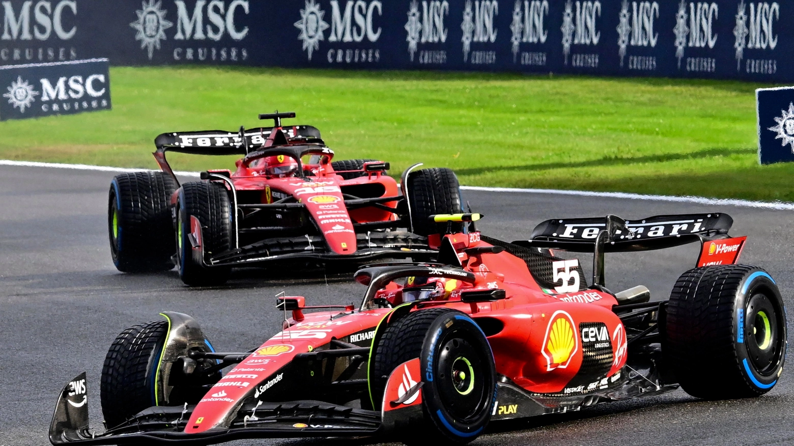 Le Ferrari di Leclerc e Sainz (Ansa)