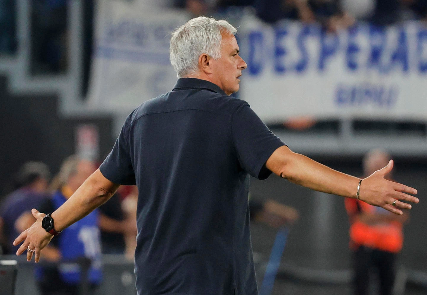 Roma�s head coach Jose' Mourinho reacts during the Italian Serie A soccer match between  AS Roma vs Empoli FC at the Olimpico stadium in Rome, Italy, 17 September 2023. ANSA/GIUSEPPE LAMI