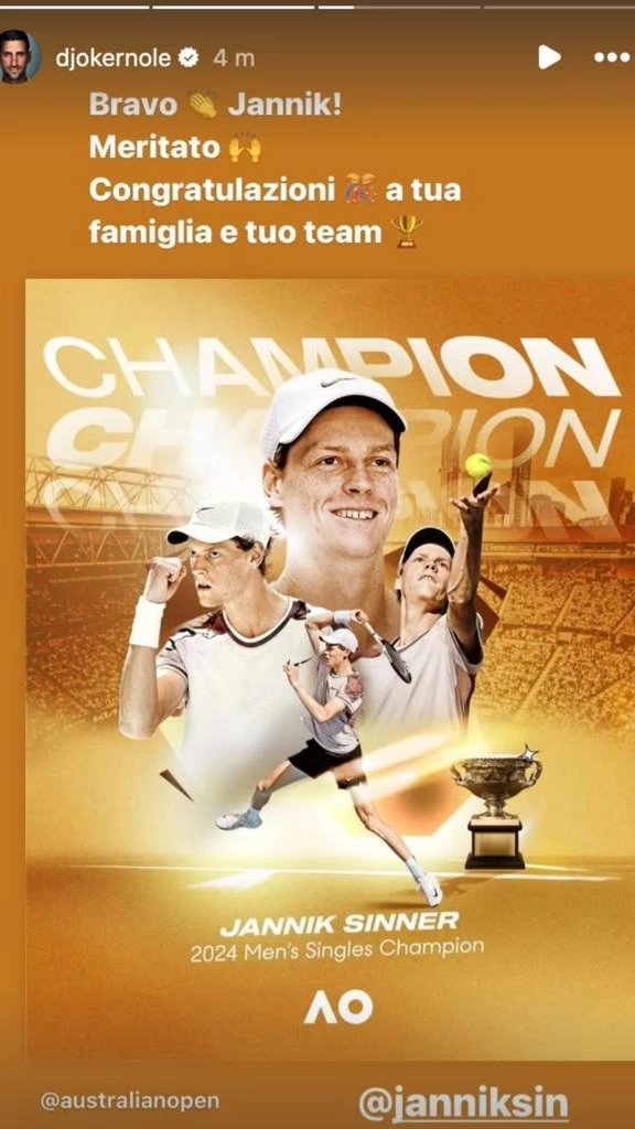 Djokovic si congratula con Sinner per la vittoria agli Australian Open (Foto X)