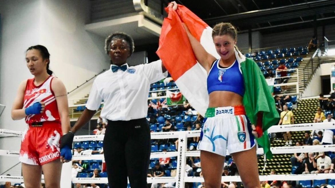 Il momento della proclamazione della vittoria per il bronzo di Sofia Calderini