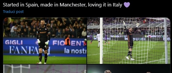 Fiorentina, è De Gea mania. Il portiere fa un post sull’amore per l’Italia. E il club viola lo paragona al David