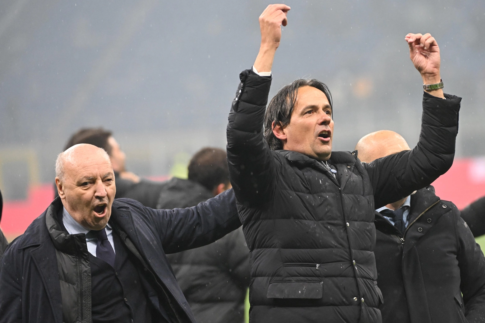 L'ad Beppe Marotta festeggia lo scudetto con il tecnico Simone Inzaghi