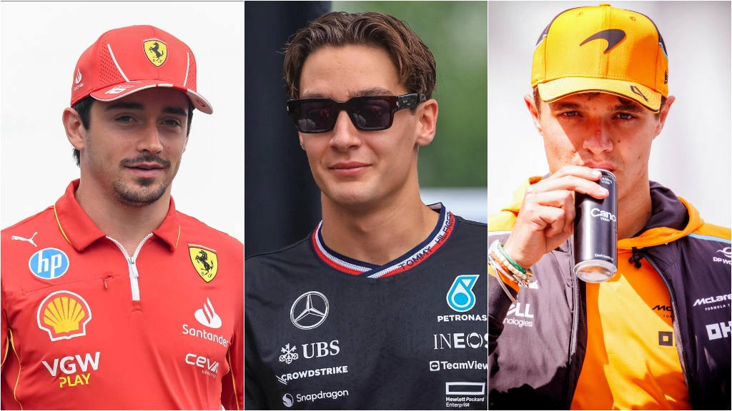 Charles Leclerc, George Russell e Lando Norris