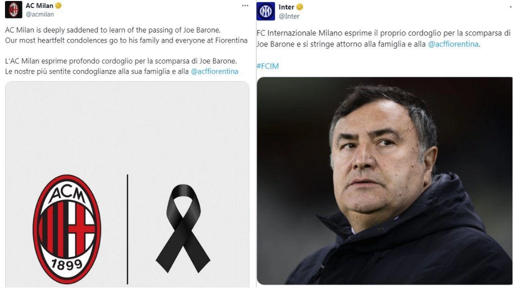 I tweet dei club nel ricordo del direttore generale della Fiorentina. Il ricordo di Gravina e La Russa