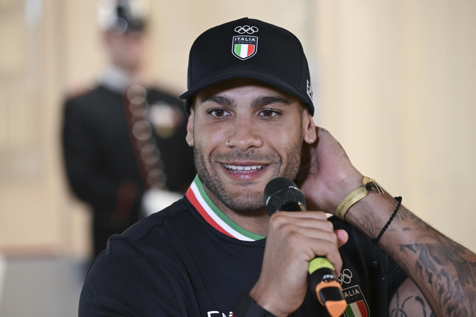 Marcell Jacobs, 29 anni, a Casa Italia a Parigi