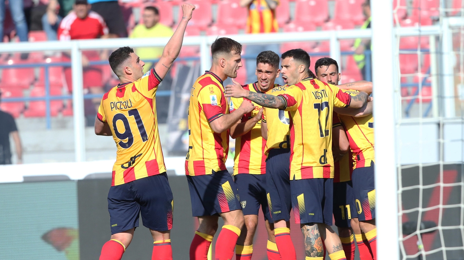 La gioia dei giocatori del Lecce