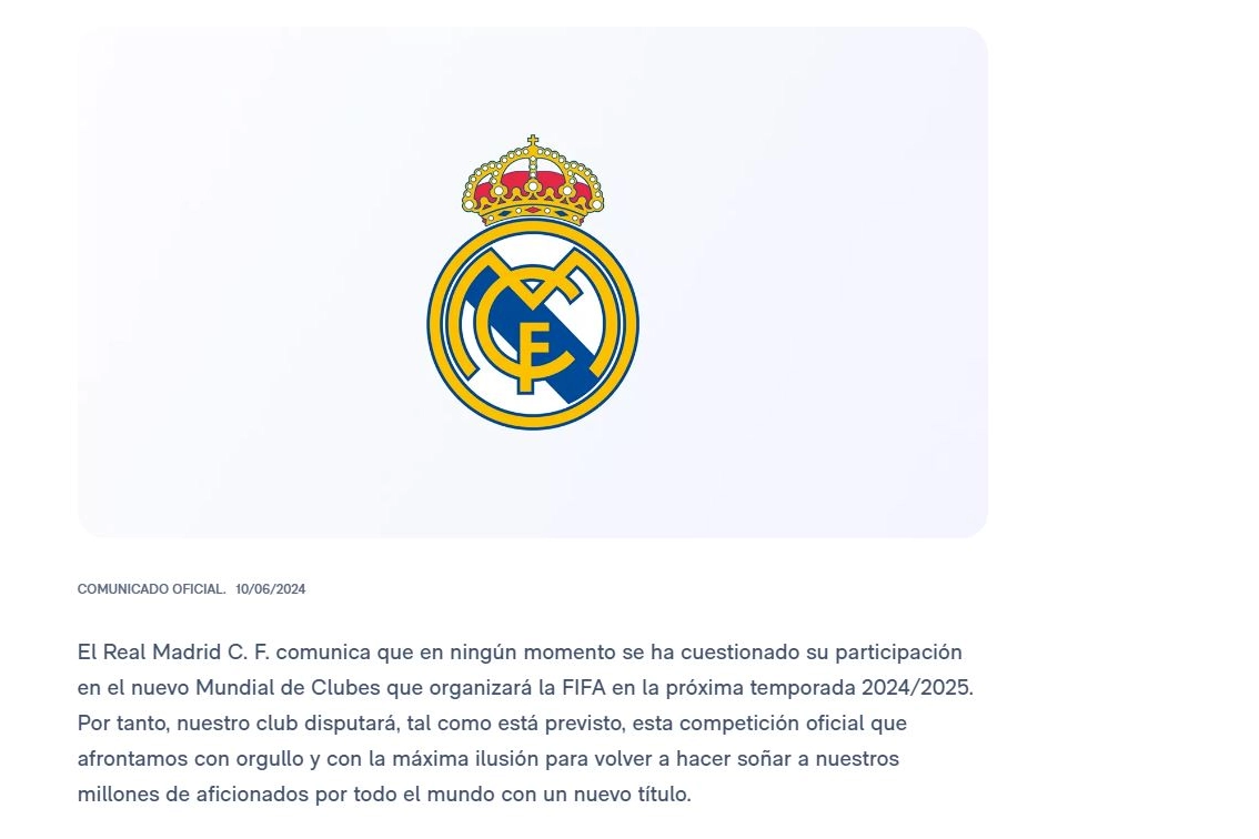Il comunicato del real Madrid