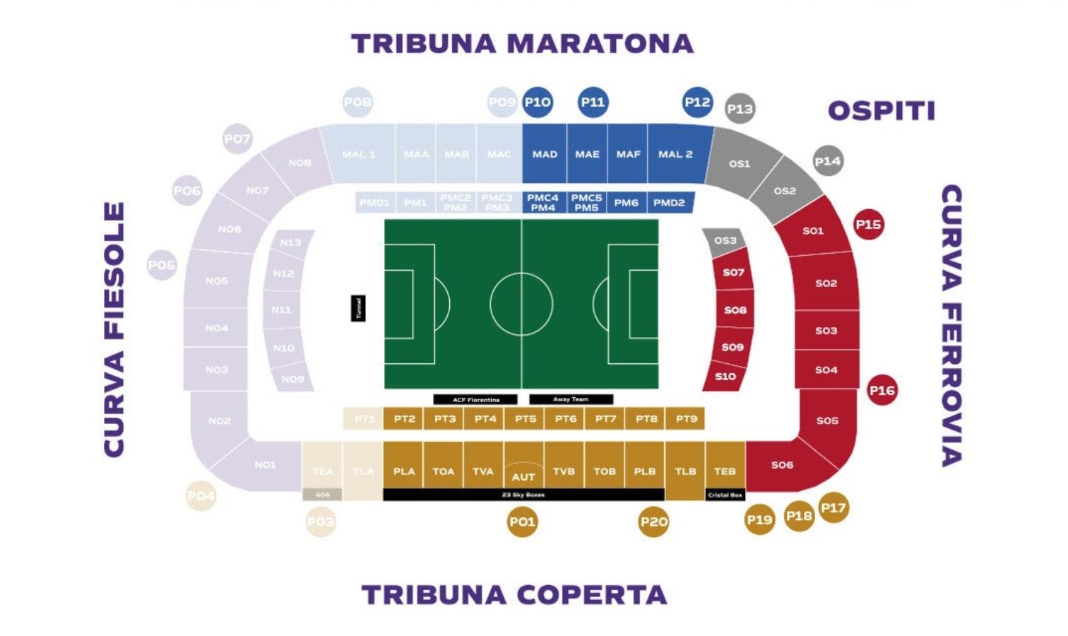 Fiorentina, ecco i settori che resteranno chiusi al Franchi. Capienza di 22.000 spettatori