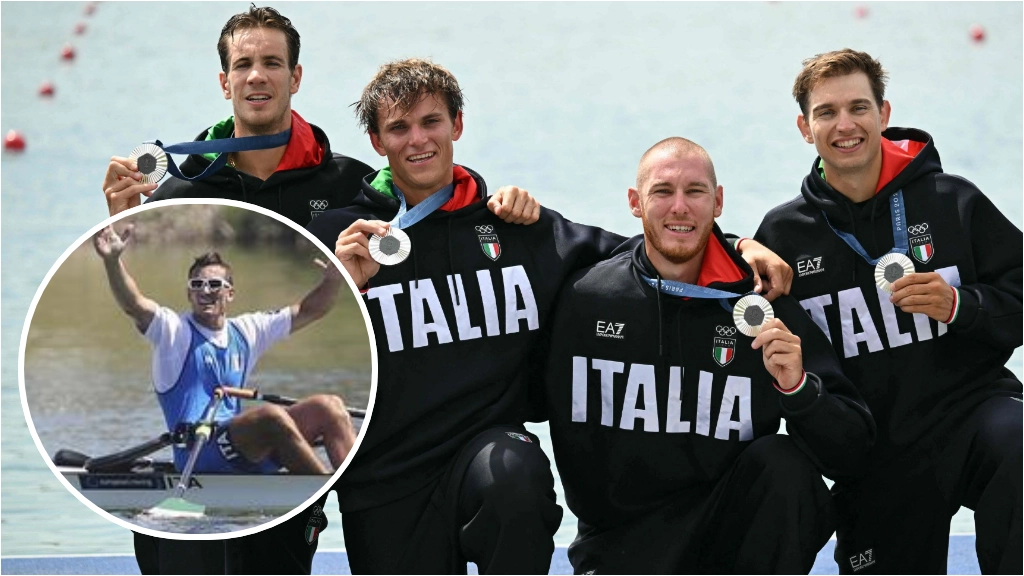 Olimpiadi di Parigi, la dedica della squadra italiana di canottaggio (4 di coppia) a Filippo Mondelli, scomparso nel 2021 - Foto Ansa