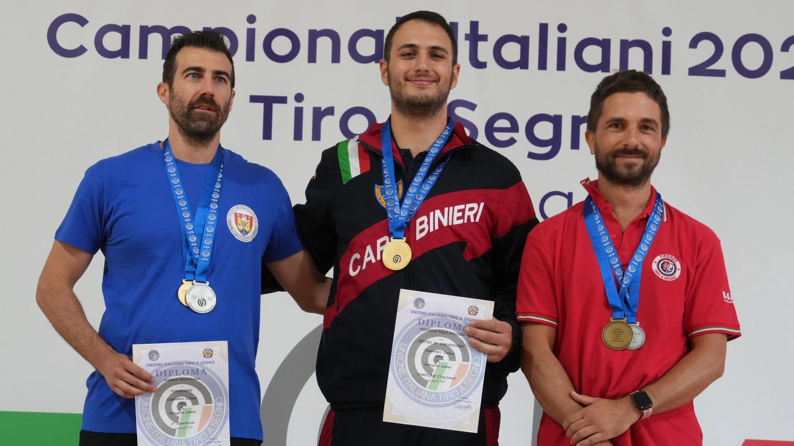 Podio ai Campionati italiani di tiro a segno che vede Federico Nilo Maldini sul gradino più alto.