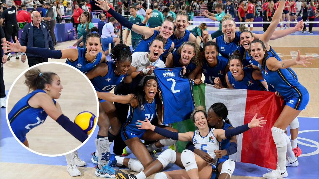 Gaia Giovannini (nel tondo) e al centro nella foto di gruppo dopo la vittoria contro gli Usa: da San Giovanni in Persiceto alla vetta dell'Olimpo a Parigi