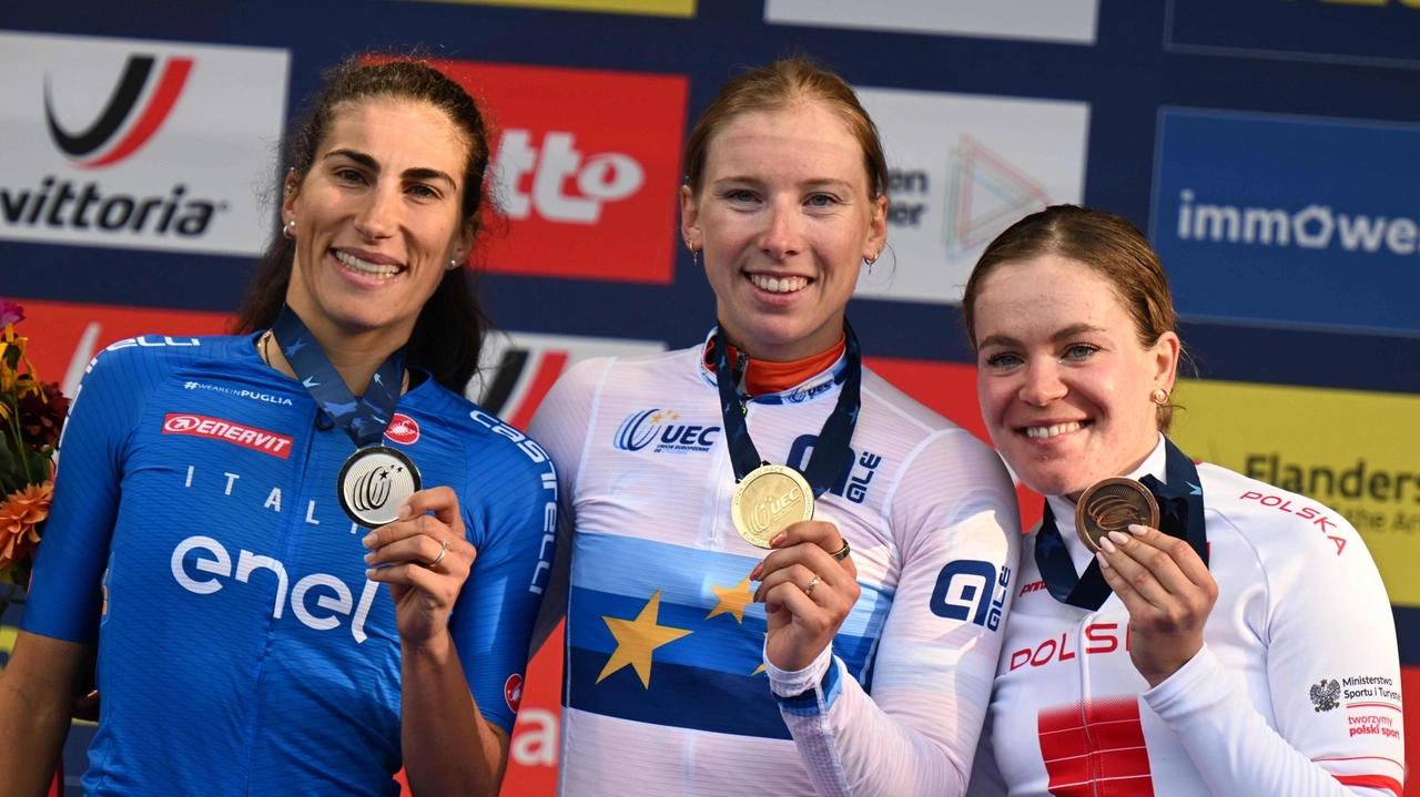 Da sinistra Elisa Balsamo, Lorena Wiebes e Daria Pikulik, il podio europeo