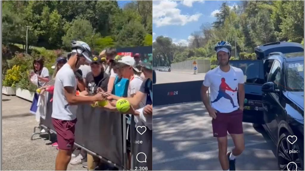 Djokovic: dopo l’incidente con la borraccia si presenta al Foro con il casco. Video