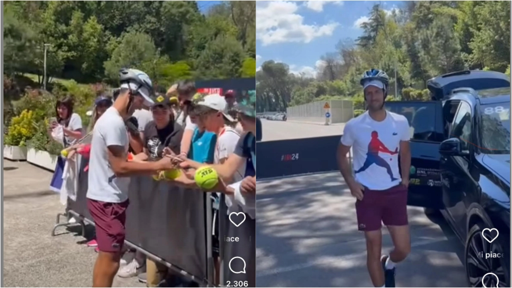 Djokovic si presenta al Foro Italico con il casco (foto @Djokernole)